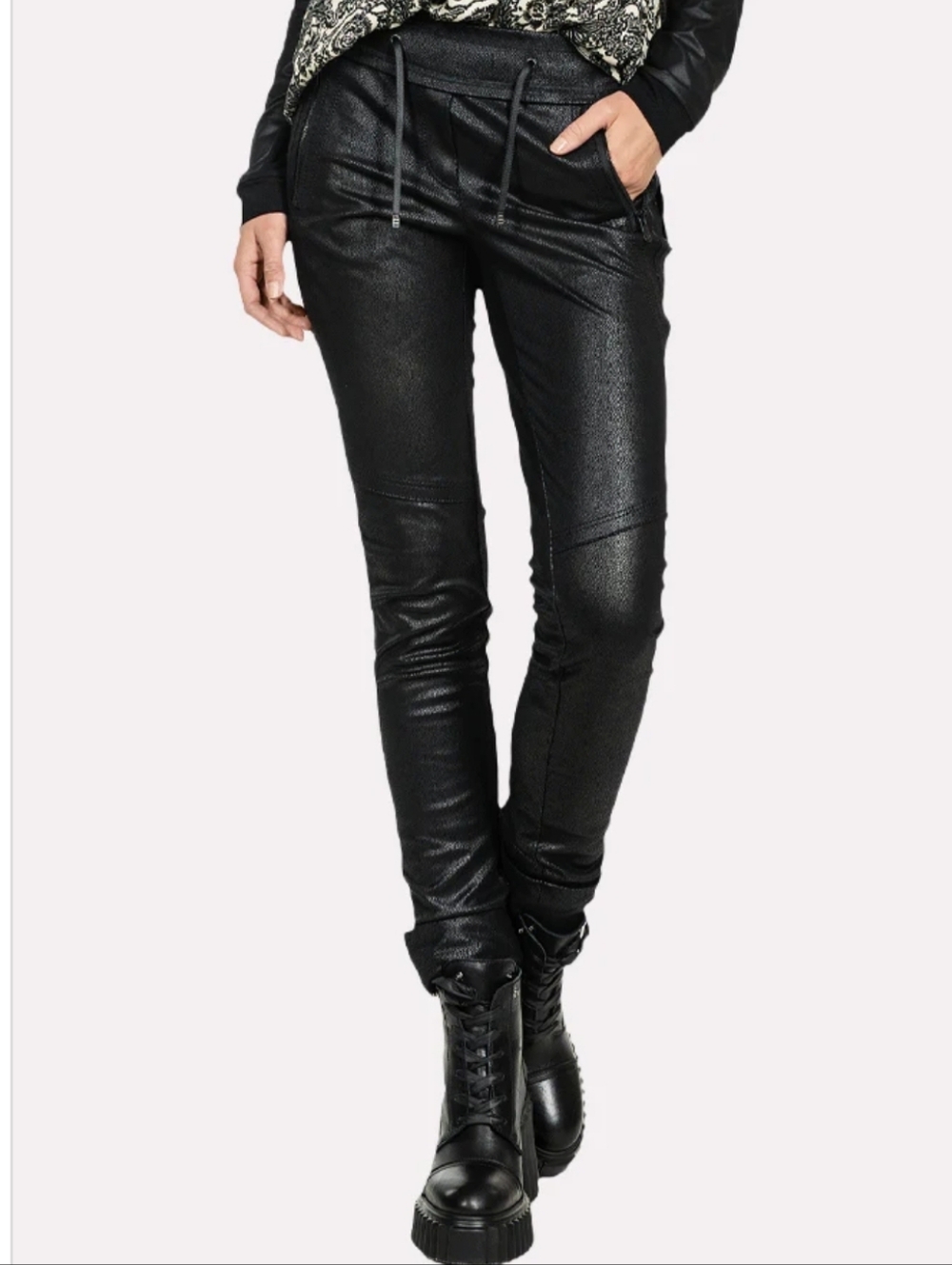 Beate Heymann Size 4 Black Faux Leather Moto Cuffed Joggers